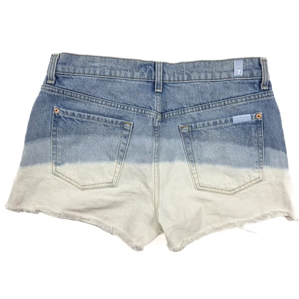7 For All Mankind High Rise Two Tone Frayed Hem Denim‎ Shorts Women's Size 28x3